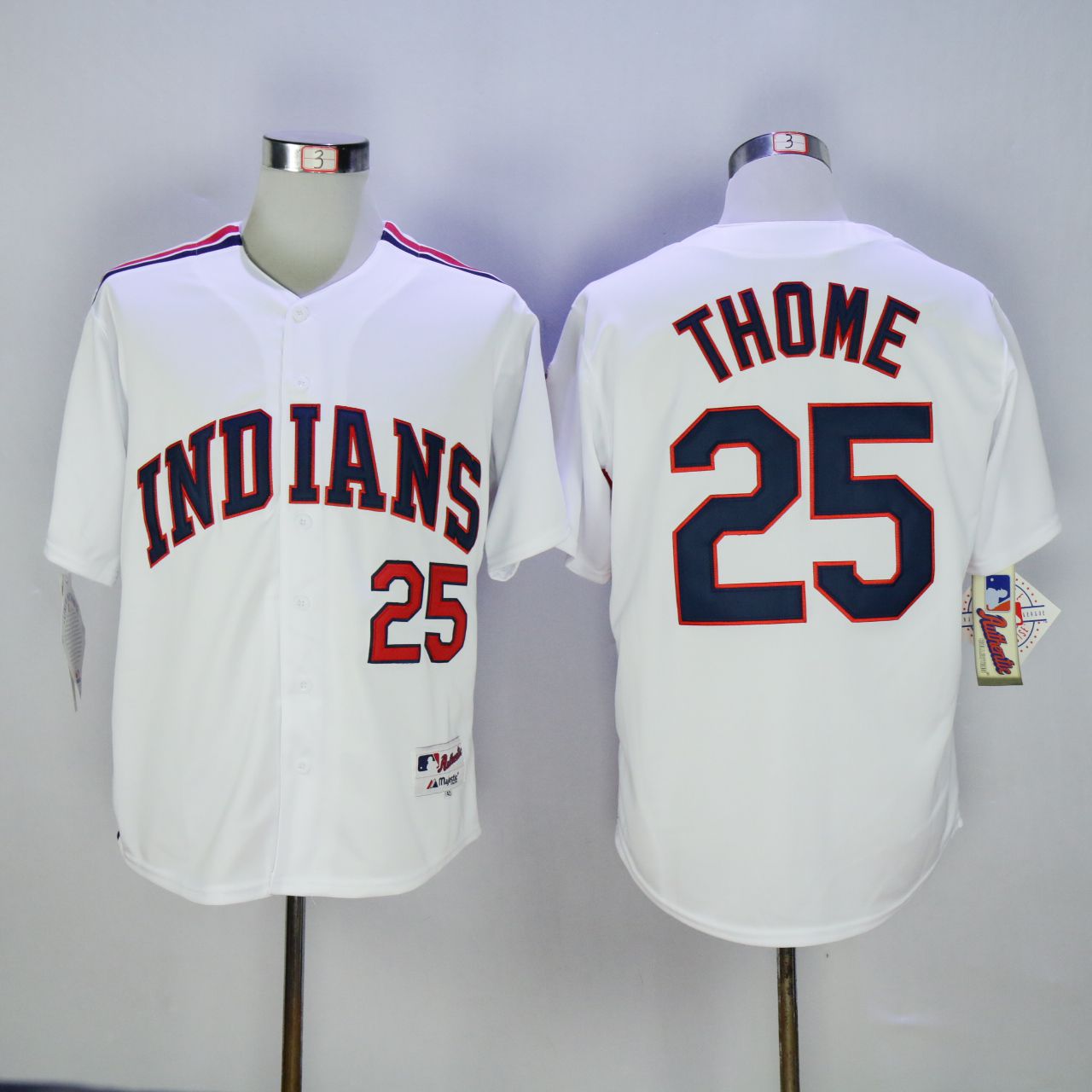 Men Cleveland Indians 25 Thome White 1978 MLB Jerseys